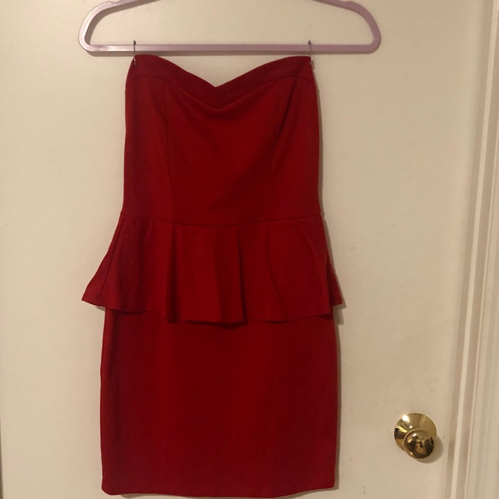 Strapless Red Peplum Dress